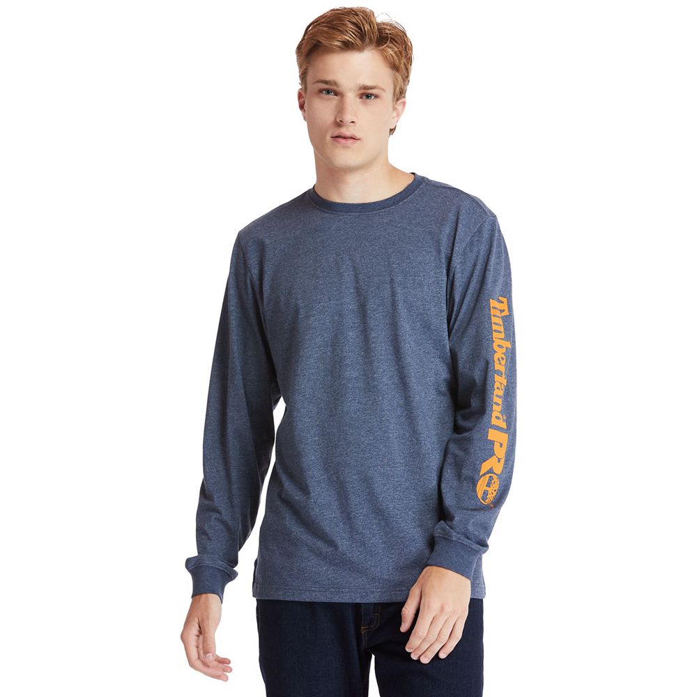 Timberland Mens T-Shirts PRO® Big & Tall Base Plate Long-Sleeve Wicking - Navy - India OZ2617983